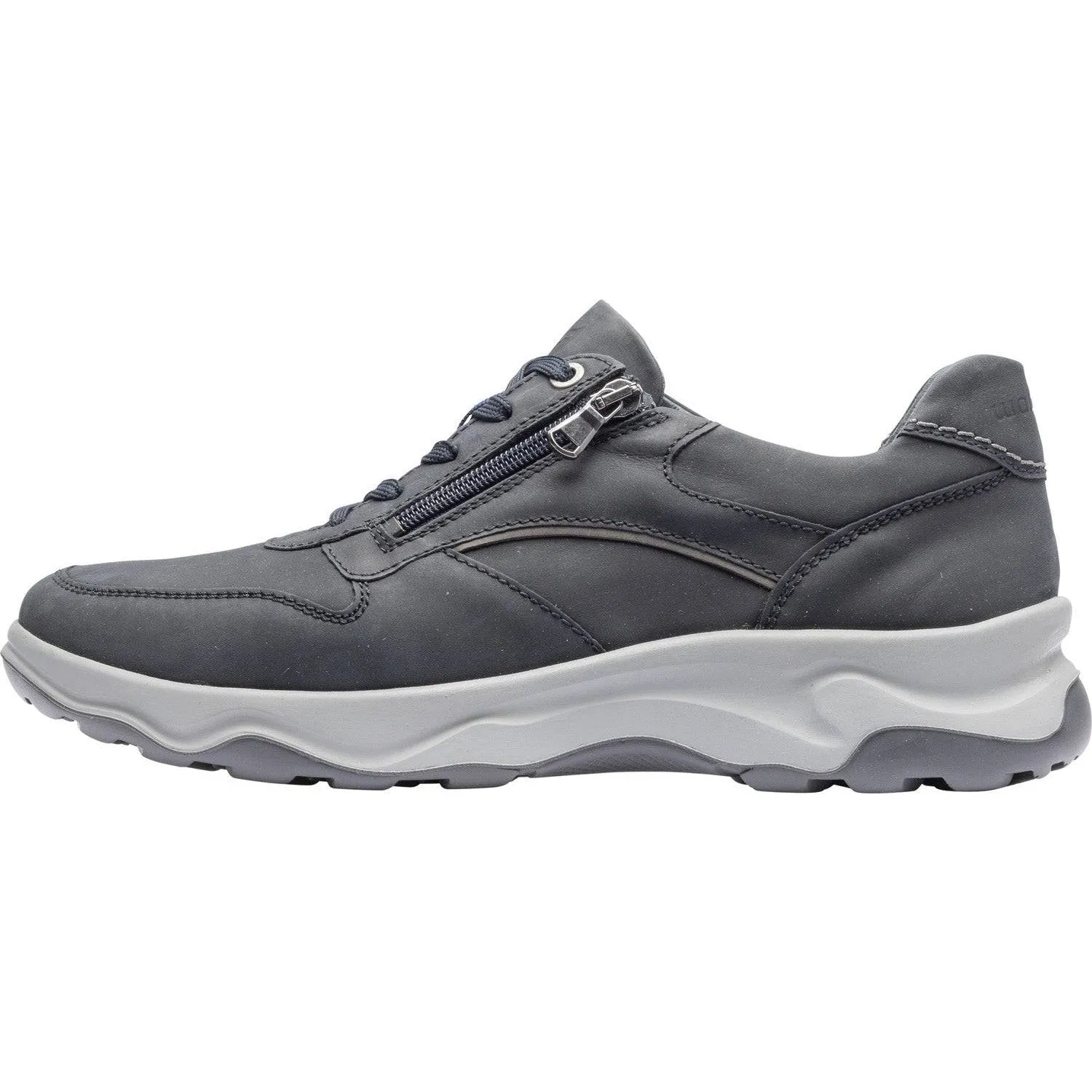 Waldlaufer 718006 404 194 H-Max Mens Crazy Horse Grey Leather Arch Support Zip & Lace Shoes