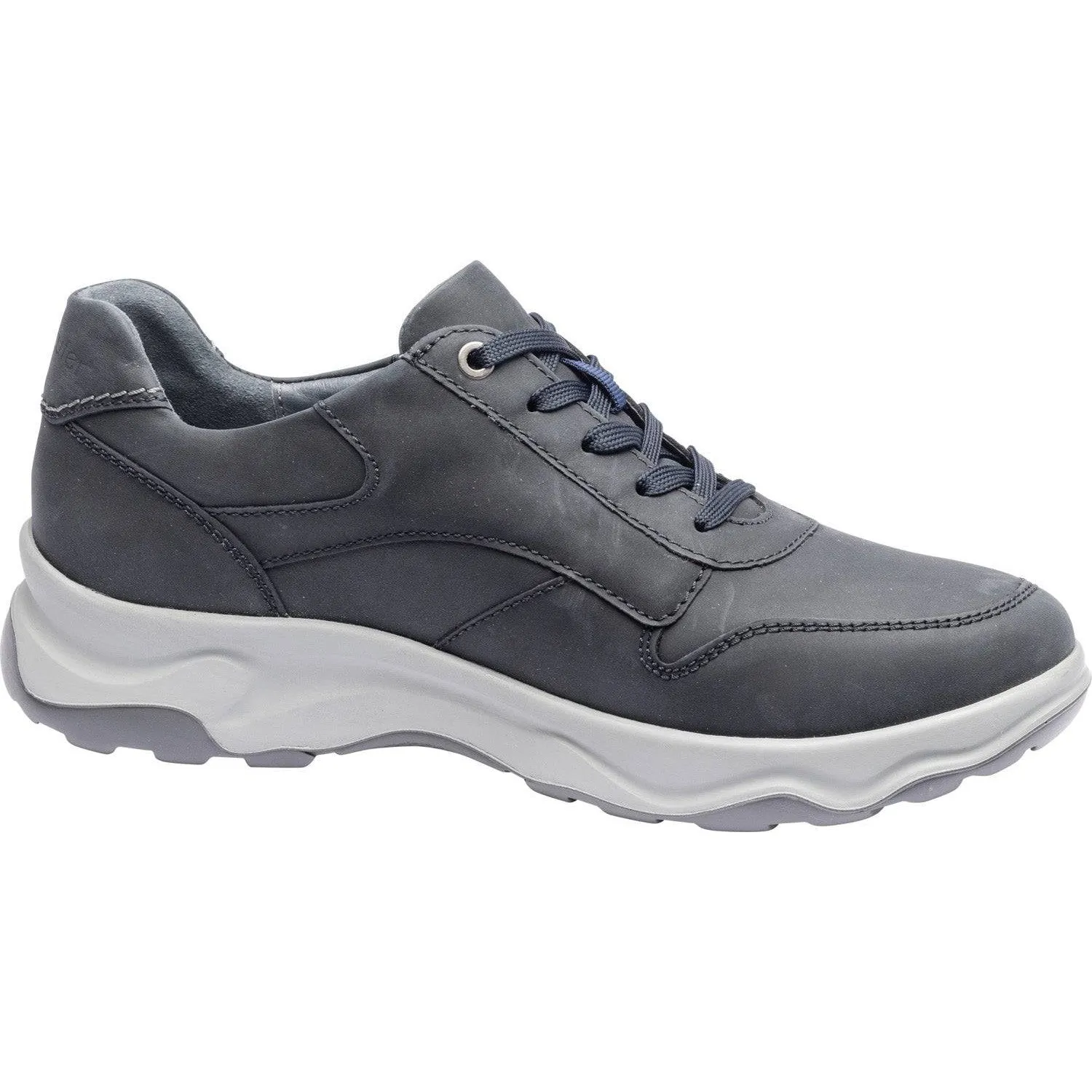 Waldlaufer 718006 404 194 H-Max Mens Crazy Horse Grey Leather Arch Support Zip & Lace Shoes