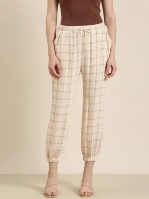 Women Cream Checked Jogger