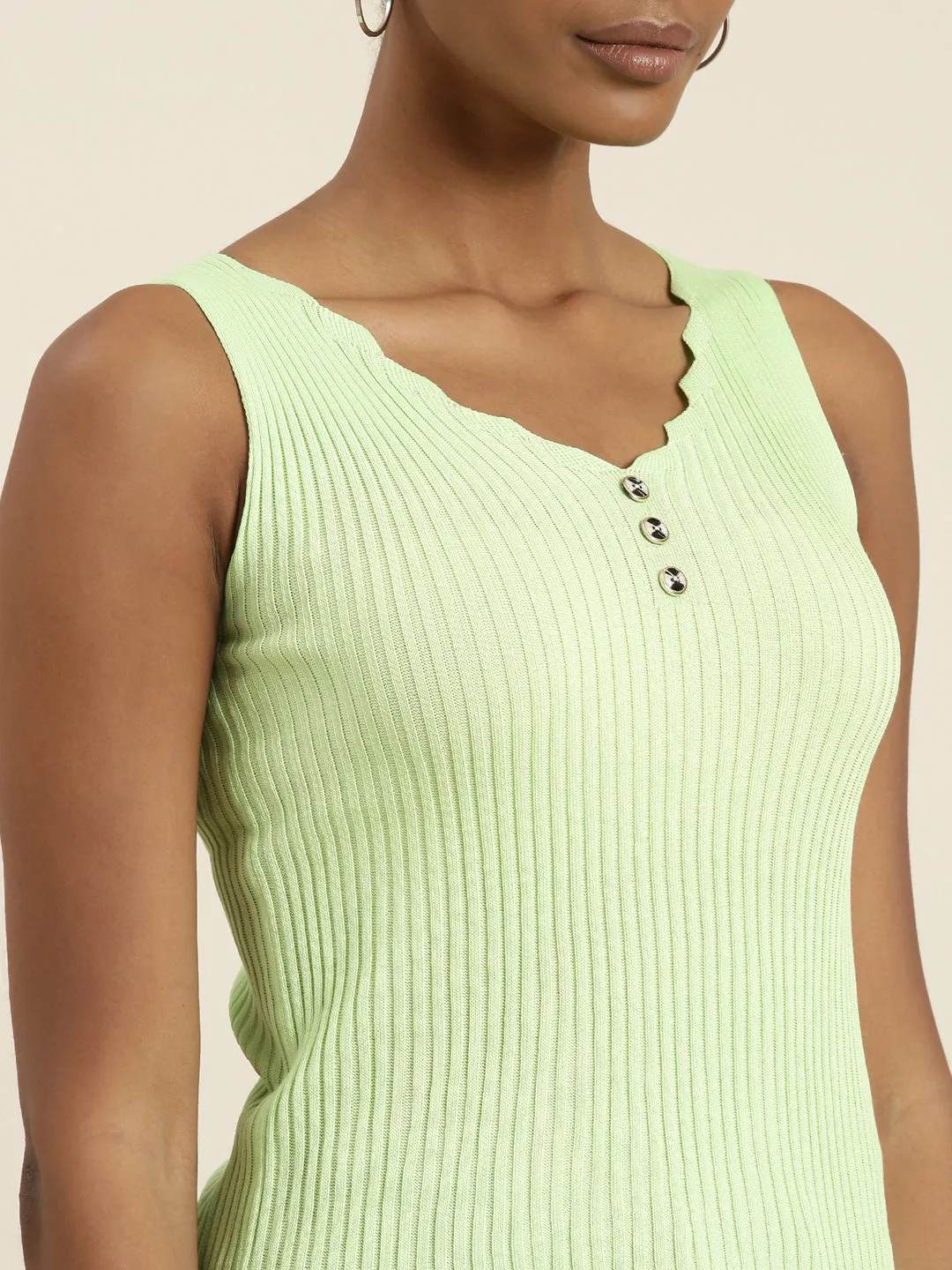 Women Fluorescent Green Solid Tank Top