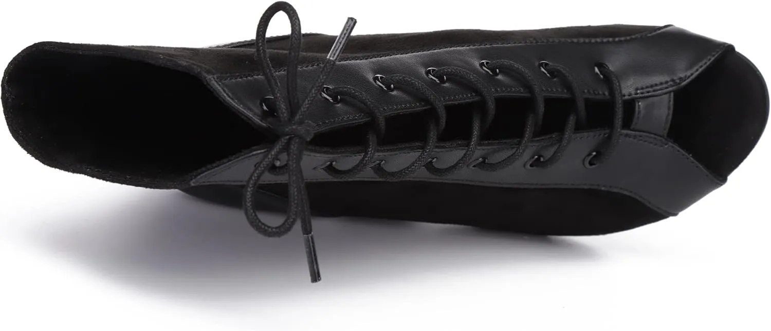 Womens Girls Latin Dance Shoes Lace-up Ballroom Dancing Ankle Boots Evening Sandals
