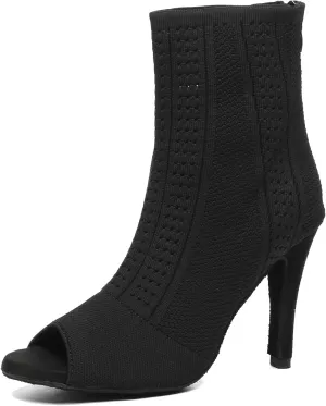 Womens Girls Party Dance Shoes Peep Toe Ballroom Dancing Ankle Booties