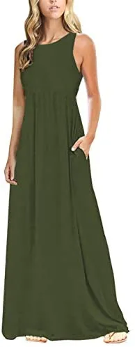 Women's Plaid Long Sleeve Empire Waist Full Length Maxi Dress with Pockets