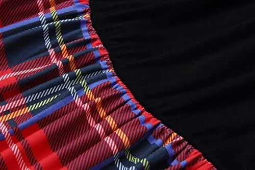 Women's Plaid Long Sleeve Empire Waist Full Length Maxi Dress with Pockets