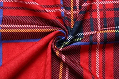 Women's Plaid Long Sleeve Empire Waist Full Length Maxi Dress with Pockets