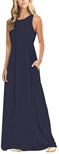 Women's Plaid Long Sleeve Empire Waist Full Length Maxi Dress with Pockets
