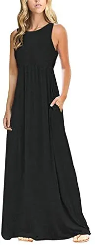 Women's Plaid Long Sleeve Empire Waist Full Length Maxi Dress with Pockets