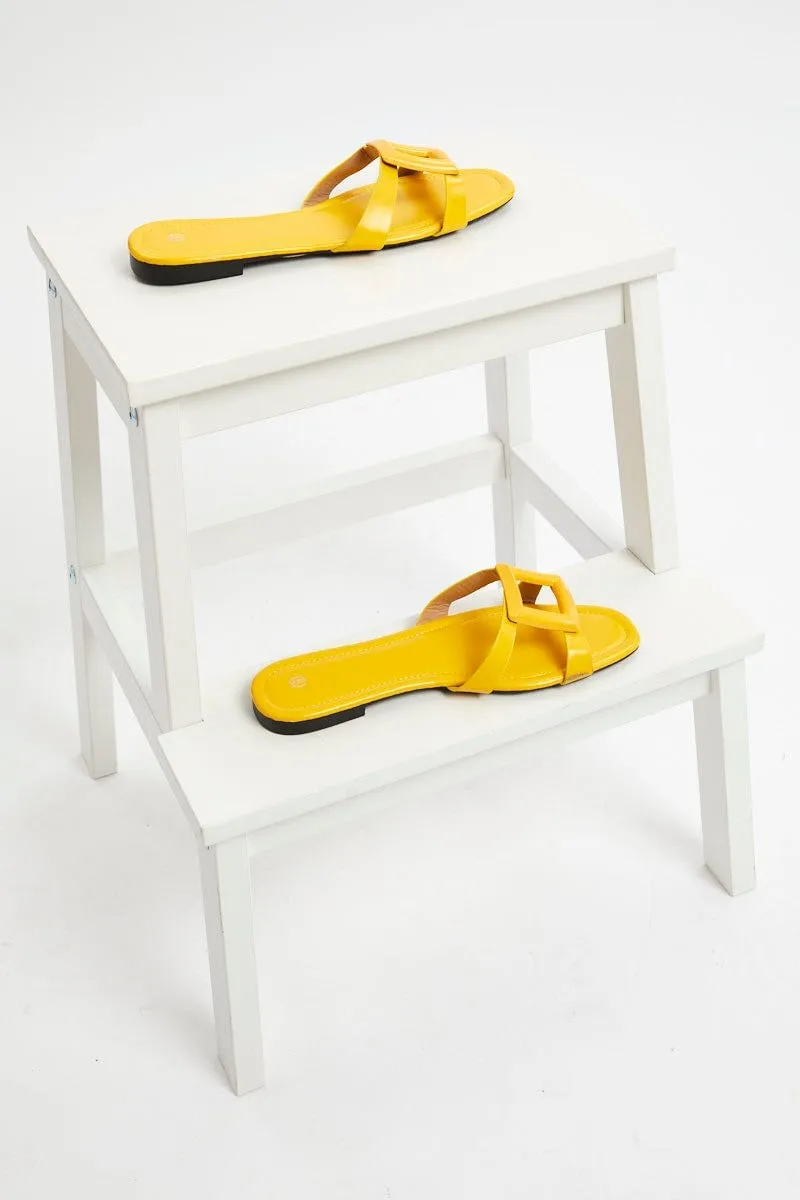 Yellow Cut Out Detail Flat Slides