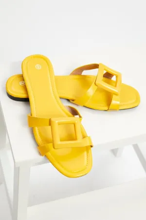 Yellow Cut Out Detail Flat Slides